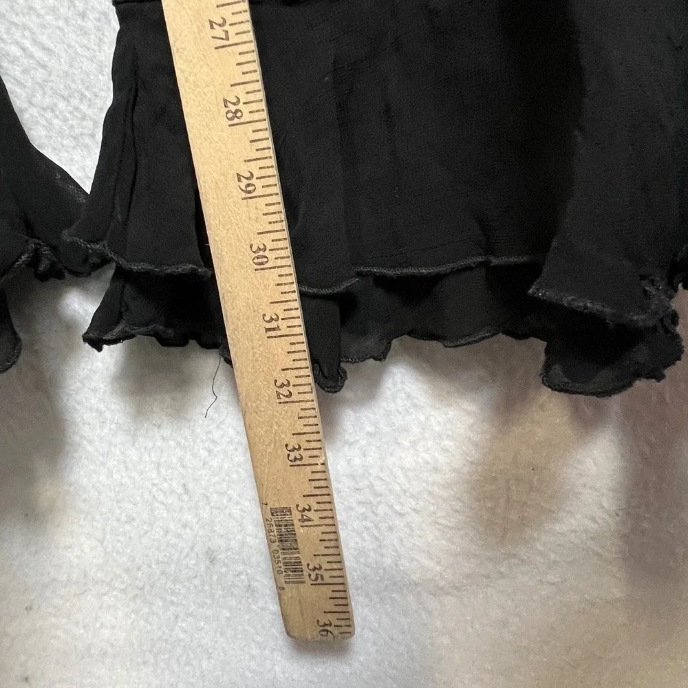 PrettyLittleThing Black Cotton Wide Leg Ruffle Hem Pants Womens Medium